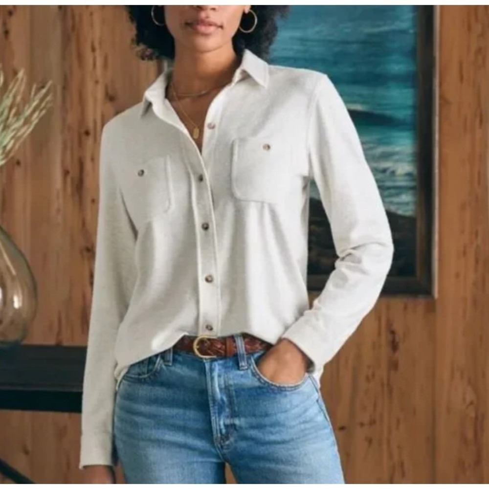 Faherty Legend Sweater Shirt Womens S Oatmeal Cream